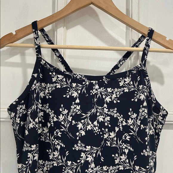 PACT Organic Cotton Fit and Flare Midi Dress in Navy White Floral Print NEW - L - Picture 6 of 14